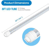 Super Bright V Shaped 8FT R17D/HO LED Tube Lights 270° Angel, 4 Row LEDs 80W 10800lm 6500K Cold White, Clear PC Cover (Replace for F96T12/CW/HO150W) Ballast Bypass Dual-Ended Power AC100-277V 4PACK
